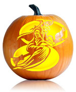 Witch on Broom Pumpkin Carving Stencil